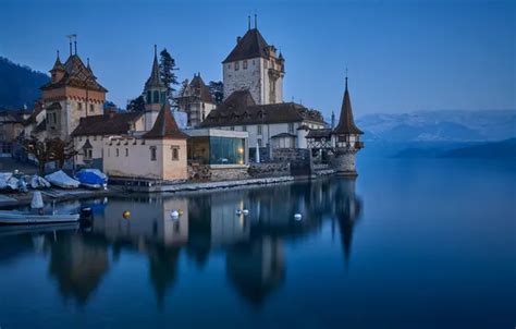 Download wallpaper mountains, lake, castle, Switzerland, Alps ...