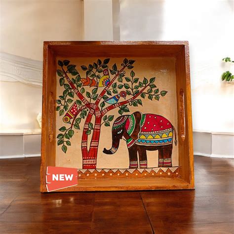 Wooden Hand Painted Serving Tray With Majestic Elephant Design ...