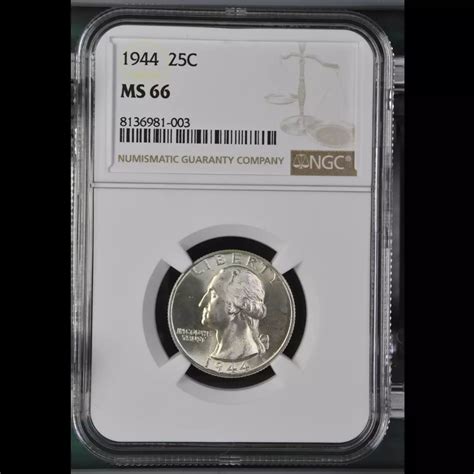 1944 Silver Washington Quarter NGC MS-66 - Old Pueblo Coin