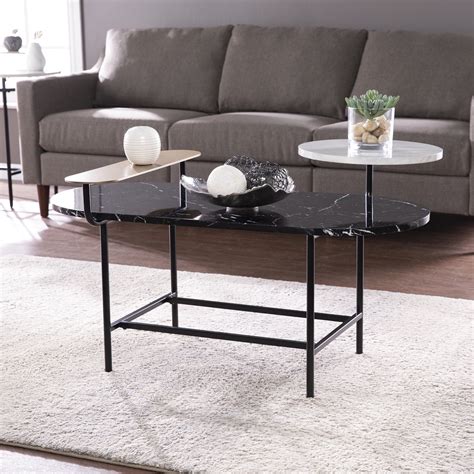 DUOSONG Arcklid Faux Marble Cocktail Table W/ Storage Black Iron ...