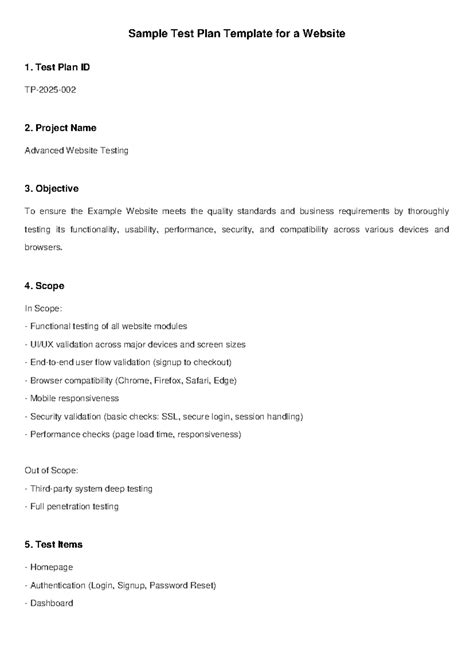 Detailed Test Plan Template for Advanced Website Testing - Studocu
