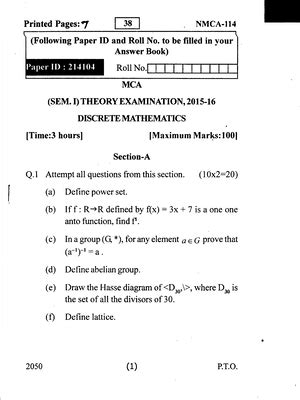 Mca 1 sem discrete mathematics rca 103 2017 - Printed Pages: 4 RCA I1O ...