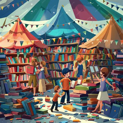 Premium Photo | Illustration of a childrens book fair kids browsing ...