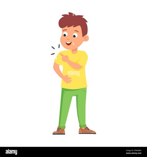 Kids touching shoulder, and pointing to body part with hand. Vector illustration of preschool ...