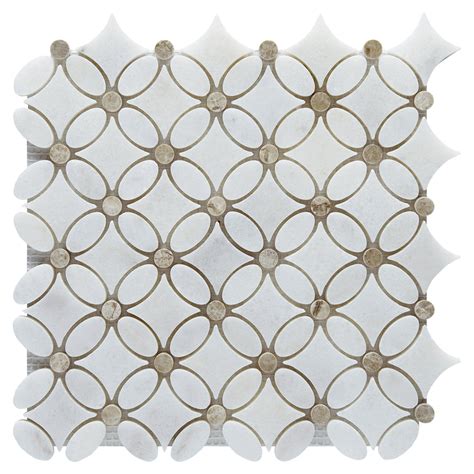 Carrara Chateau Flower White Marble Mosaic Tile | Floor and Decor