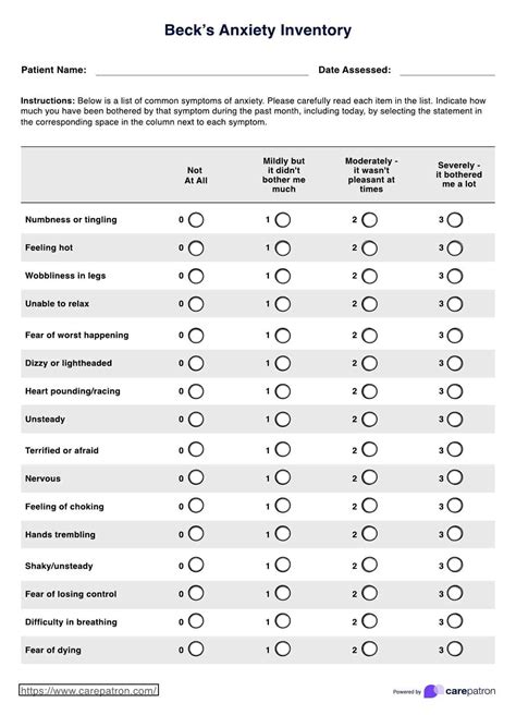Beck Depression Inventory & Example | Free PDF Download
