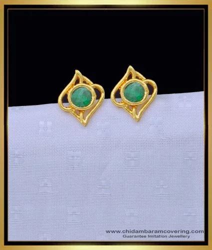 Buy New Model Gold Plated Emerald Stone Daily Use Guarantee Stud Earrings