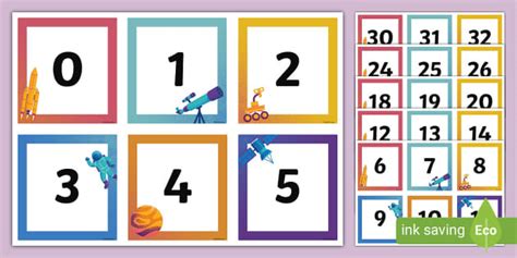 Space Themed Square Number Cards