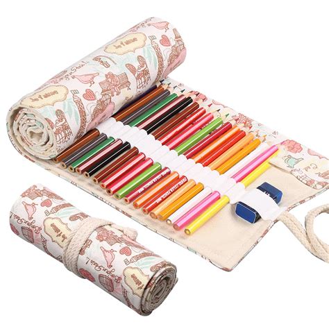 HASTHIP® Canvas Pencil Wrap Case with 72 Slots, Roll Up Pencil Pouch ...