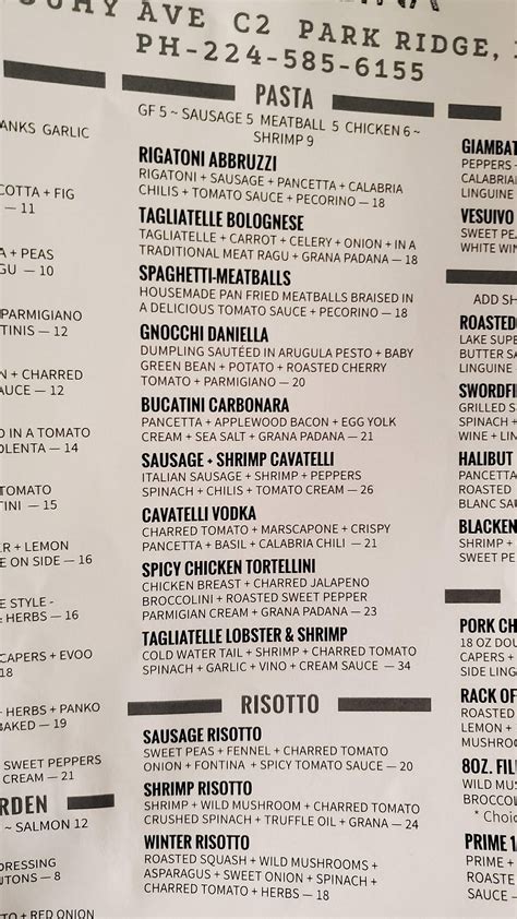 Menu at ZAZA CUCINA pizzeria, Park Ridge