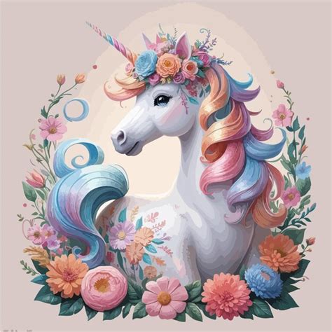 Enchanting unicorn with floral crown a magical illustration of whimsy ...