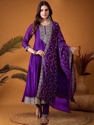 Buy KVS FAB Women Purple Silk Blend Embroidered Kurta with Pant and ...