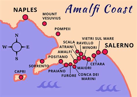 Amalfi Coast Map + Best Towns to Visit (Printable Illustrations ...