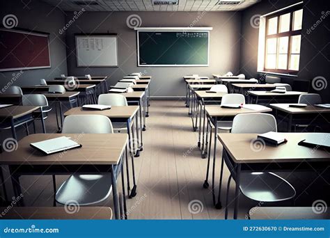 A School Classroom with Desks in a Neat and Tidy Rows, Ready for the ...