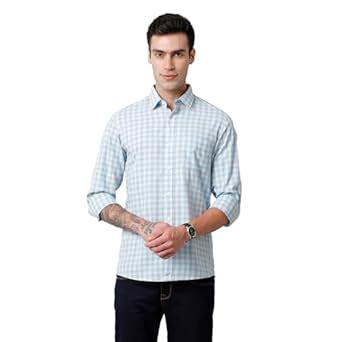 Cavallo by Linen Club Men's Cotton Linen Blue Checked Slim Fit Full ...
