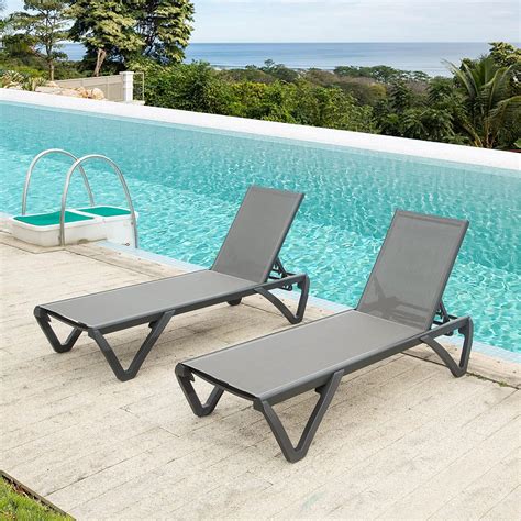 Amazon.com: Domi Pool Lounge Chairs, Aluminum Patio Chaise Lounge Set ...