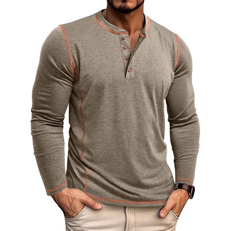 Yaoyar Long Sleeve Henley Shirts for Men - Casual Fashion Solid Color ...