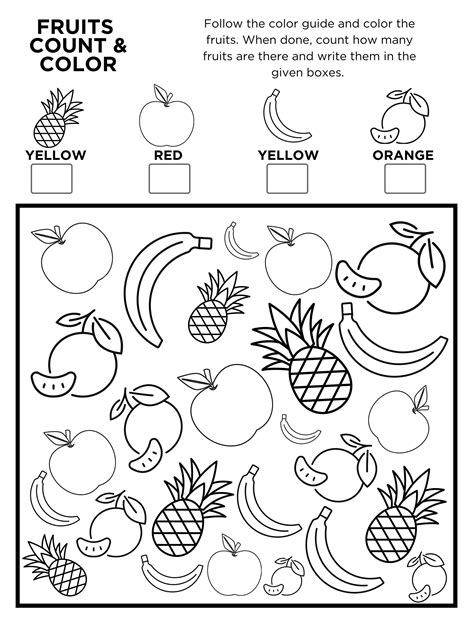 Free Printable: Fruit I Spy Count And Color Activity Page For Kids | It ...