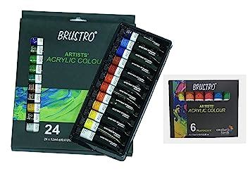 BRUSTRO Artists Acrylic Paint Colour Complete Range of 24 (Basic) with ...