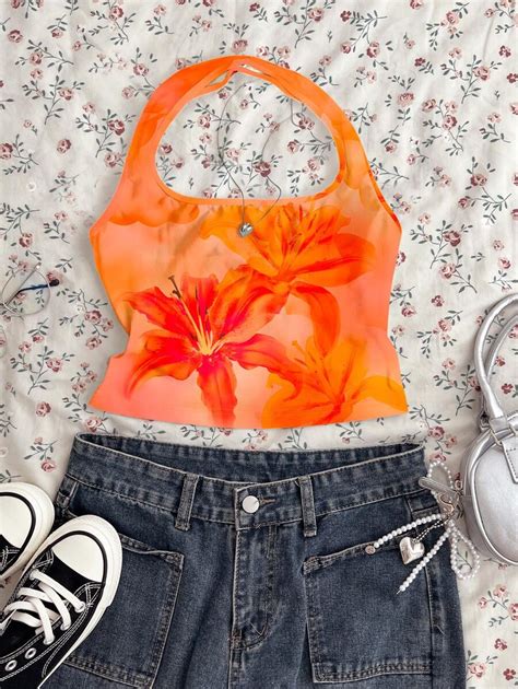 SHEIN Teen Girls Casual Minimalist Lily Flower Print Cami Top, Suitable ...