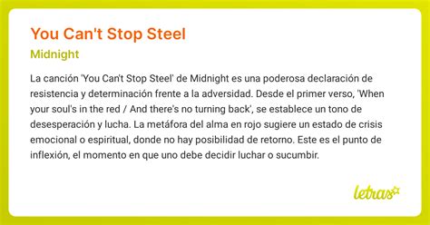 Significado de la canción YOU CAN'T STOP STEEL (Midnight) - LETRAS.COM