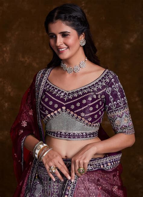 Buy Wine Art Silk Lehenga with Elegant Thread, Zari & Zarkan Work ...