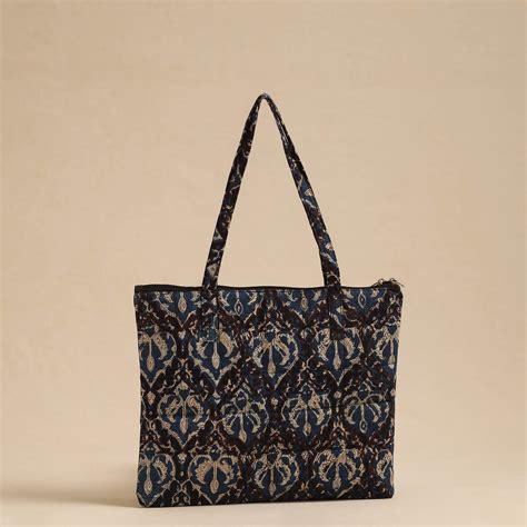 Black Handcrafted Quilted Cotton Hand Bag