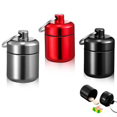 HANNEA® 3PCS Mini Aluminum Keychain Medication Pill Box, Waterproof ...