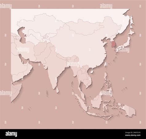 Vector illustration with asian areas with borders of states and marked country South Korea ...