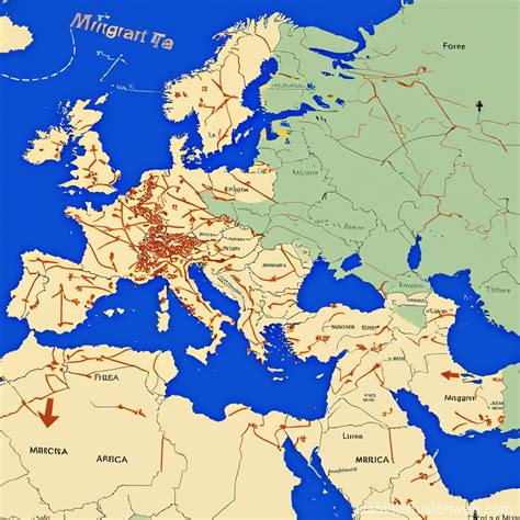 Migration Map from Africa to Europe | Stable Diffusion Online - map of africa to europe