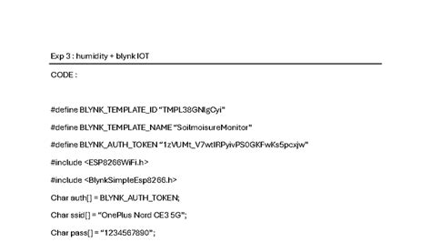 Exp 3: Blynk IoT Soil Moisture Code & Setup Guide - Studocu