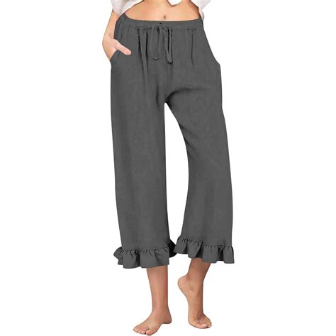 RPVATI Linen Pants for Petite Women Summer Drawstring Elastic High ...