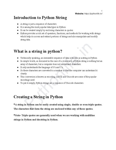 String python - ####### Pythonlife Website: pythonlife/ Introduction to ...