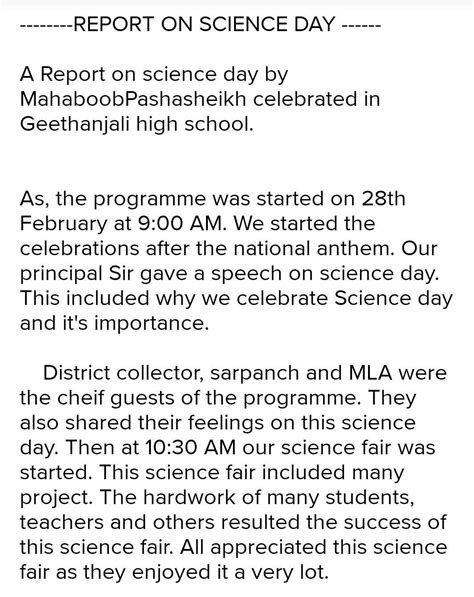 write a report of science day celebration in your school - Brainly.in