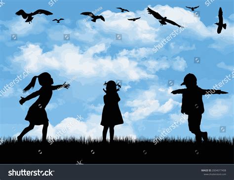 Silhouettes Children Playing Silhouettes Conceptual: เวกเตอร์สต็อก (ปลอดค่าลิขสิทธิ์) 2004077408 ...