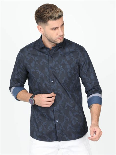 Classic Polo Mens Cotton Full Sleeve Slim Fit Polo Neck Navy Color Wov