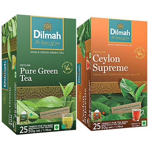 Buy Dilmah Tea Ceylon Pure Green Tea + Supreme Black Tea Online at Best ...