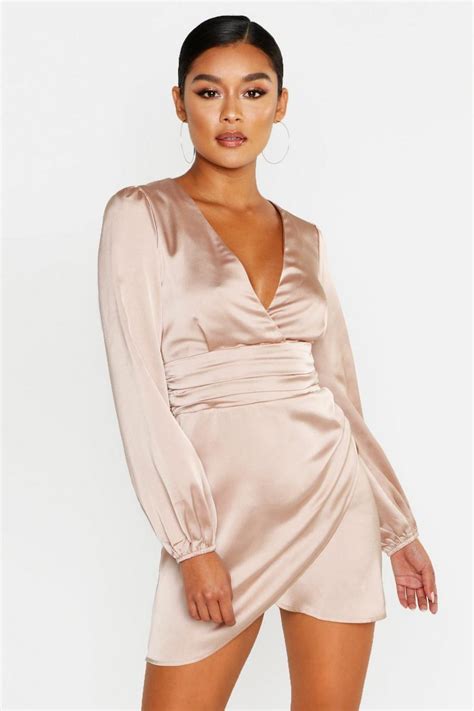 Satin Wrap Detail Mini Dress | boohoo AU
