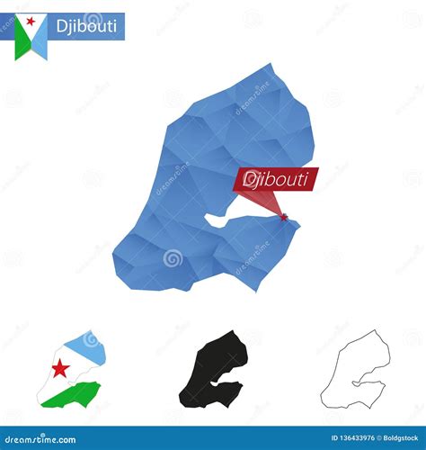 Djibouti Blue Low Poly Map with Capital Djibouti Stock Vector - Illustration of border, design ...