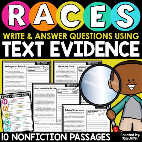 RACES Writing Strategy Anchor Chart Text Evidence Worksheets Reading Passages 3rd 4th 5th Grade ...