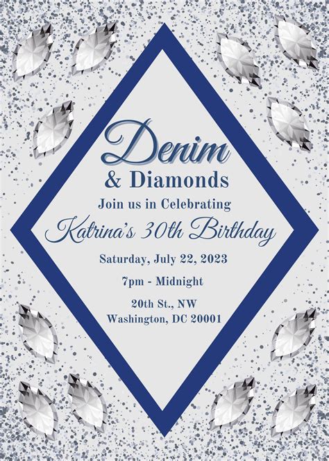 Denim and Diamonds Birthday Invitation, Women Birthday Invitation ...