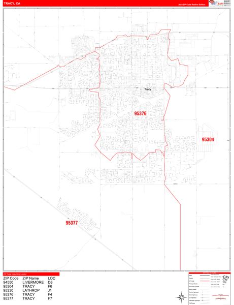 Tracy California Zip Code Wall Map (Red Line Style) by MarketMAPS ...