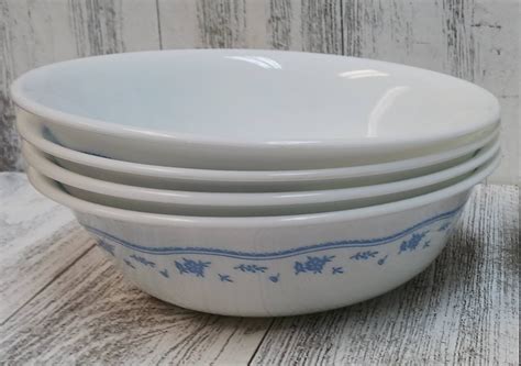 4 CORELLE Soup Bowls by CORNING Ware White With Blue Flower - Etsy