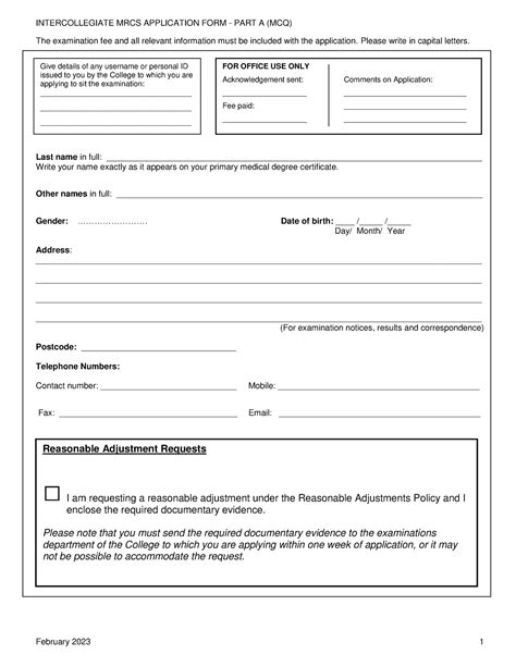 MRCS Part A MCQ App Form Final Feb 2023 - The examination fee and all ...