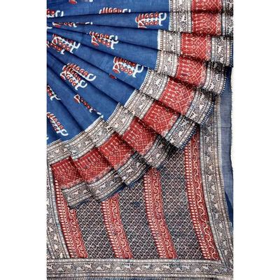 Nandana Block Print Chanderi Silk Saree Online - SSethnics - SSEthnics