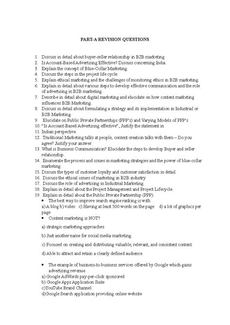 B2B Important Questions - PART-A REVISION QUESTIONS Discuss in detail ...