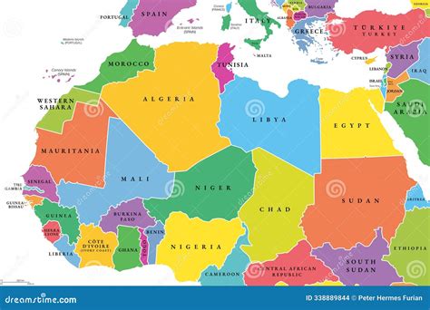 North Africa, Political Map with Multi Colored Country Silhouettes Stock Vector - Illustration ...