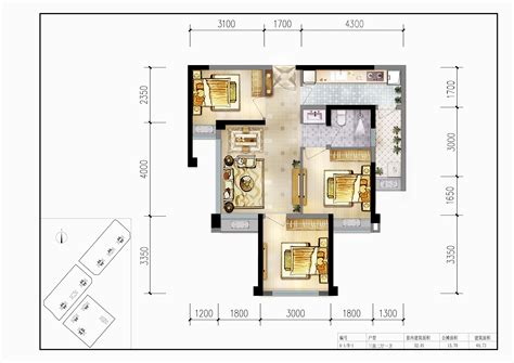 蓝光乐彩城2期B1 66㎡三房两厅一卫户型图,3室2厅1卫65.34平米- 成都透明房产网