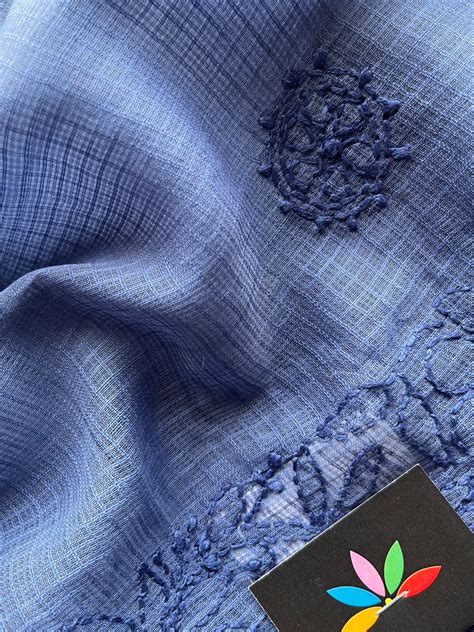 Periwinkle Indigo Blue Hand embroidered Chikankari Kota Cotton Saree ...