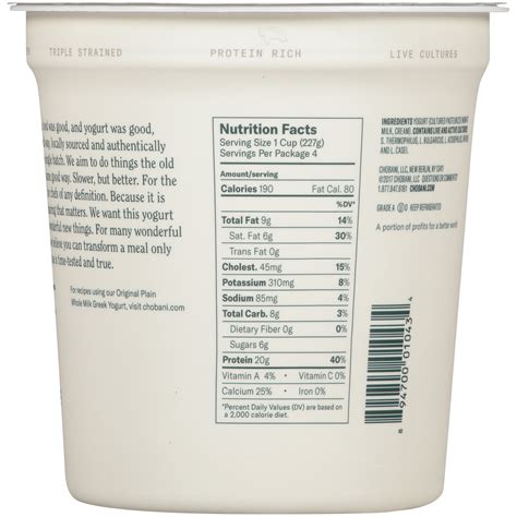 Chobani Original Plain Greek Yogurt Nutrition Facts | Besto Blog
